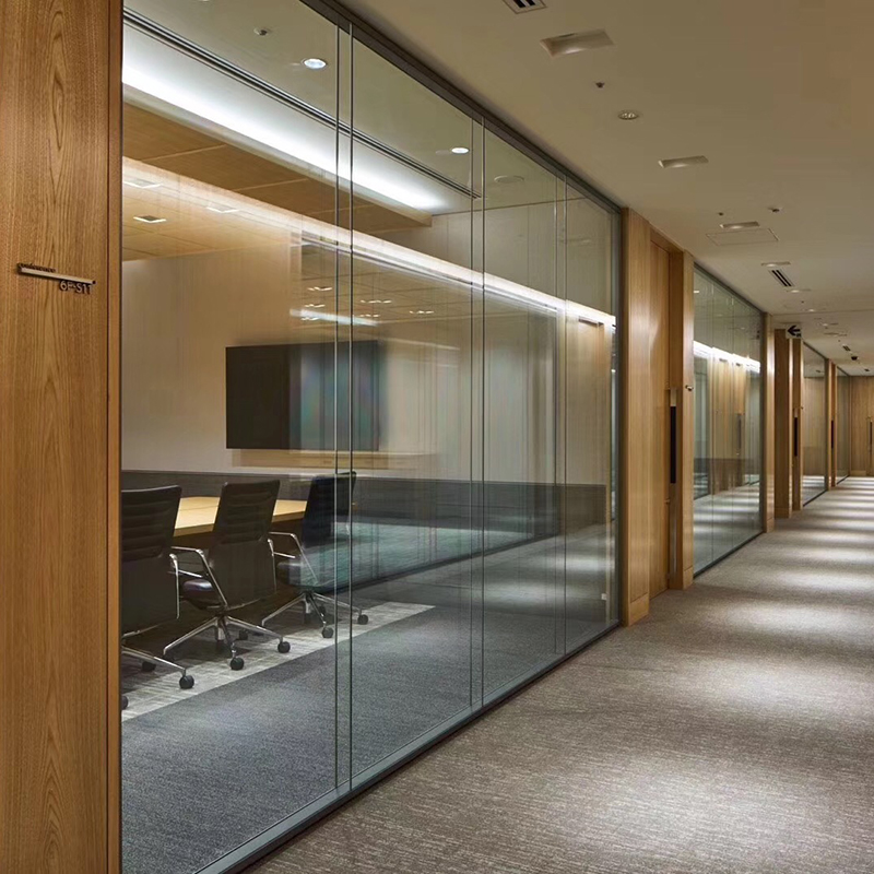 Eco-Friendly Sustainable Glass 60mm Aluminum Frame 12+12mm Double Frameless Tempered Glass Partition Wall 